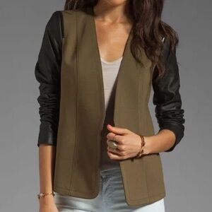 Theory Yaisa Pryor Leather Sleeve Blazer